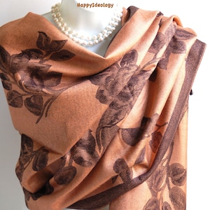 Pashmina.Light Brown Pashmina Scarf.Autumn/Winter Scarves.Wedding Wrap.Formal Evening Shawl/Stole. Mother of The Bride.Fall Shawl