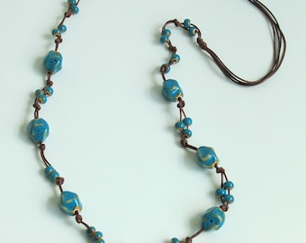 Ceramic Beaded Necklace. Blue Porcelain Beads Necklace.Bohemian Long Necklace.Hippie/Boho Necklace.Ceramic Beads Necklace.Summer Necklace