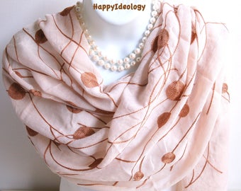 Long Beige Brown Scarf. Beige & Light Brown Embroidery Scarf/Shawl/Pashmina Scarves.Lightweight Scarf.Spring Scarf.Summer Scarf