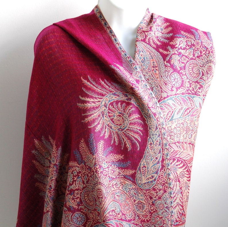 Pashmina.Fuchsia Pink Reversible Pashmina.Warm Winter Scarves.Wedding Wrap.Formal Evening Shawl/Stole.Mother of The Bride.Bright Pink Shawl image 2