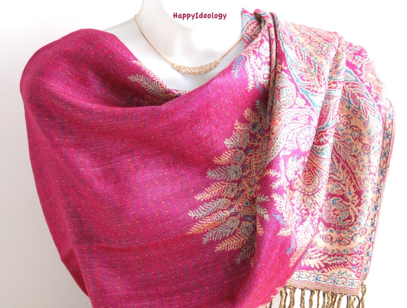 Pashmina.Fuchsia Pink Reversible Pashmina.Warm Winter Scarves.Wedding Wrap.Formal Evening Shawl/Stole.Mother of The Bride.Bright Pink Shawl image 4