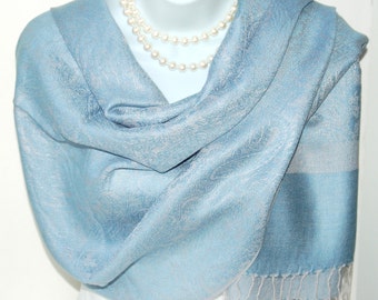 Light Blue Pashmina Scarf. Light Blue Pashmina/Shawl.Evening Wrap.Elegant Silky /Pashmina Scarf/Shawl.Wedding Wrap/Shawl.Mother's Day Gift