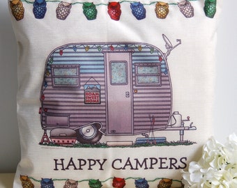 Kuddfodral för husbilscampare. Örngott för glada campare. Vintage husbilskudde. Dekor med husbilstema. Present till campingresenärer. Dekor för husbilscampare