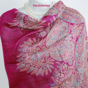 Pashmina.Pashmina reversible rosa fucsia.Bufandas de invierno cálidas.Envoltura de boda.Chal/estola de noche formal.Madre de la novia.Chal rosa brillante imagen 7