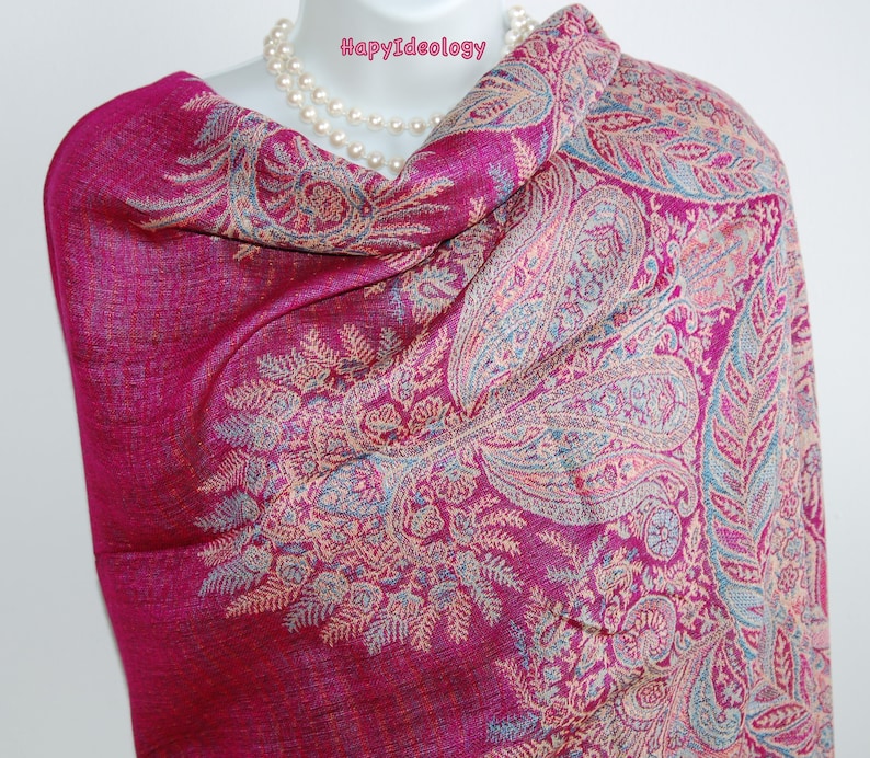 Pashmina.Pashmina réversible rose fuchsia.Foulards d'hiver chauds.Écharpe de mariage.Châle de soirée/étole.Mère de la mariée.Châle rose vif image 7