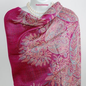 Pashmina.Pashmina reversible rosa fucsia.Bufandas de invierno cálidas.Envoltura de boda.Chal/estola de noche formal.Madre de la novia.Chal rosa brillante imagen 1