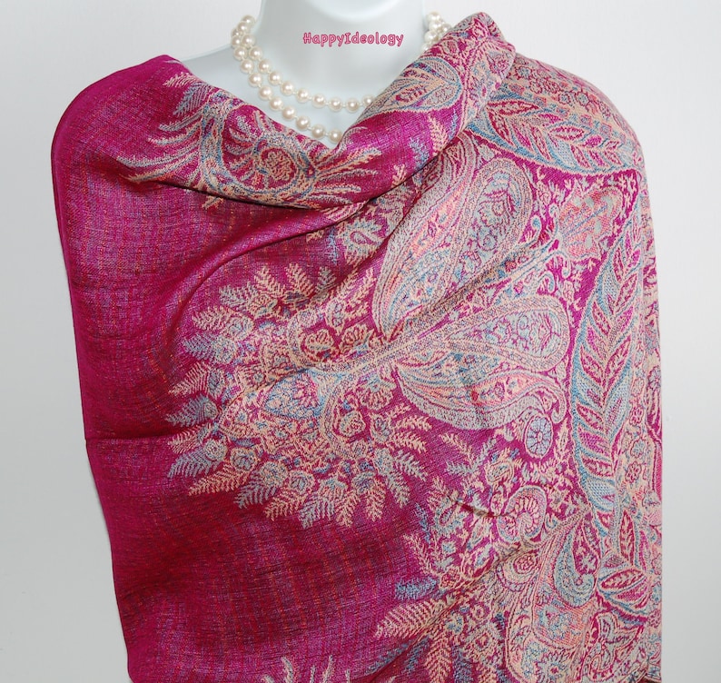 Pashmina.Pashmina reversible rosa fucsia.Bufandas de invierno cálidas.Envoltura de boda.Chal/estola de noche formal.Madre de la novia.Chal rosa brillante imagen 1