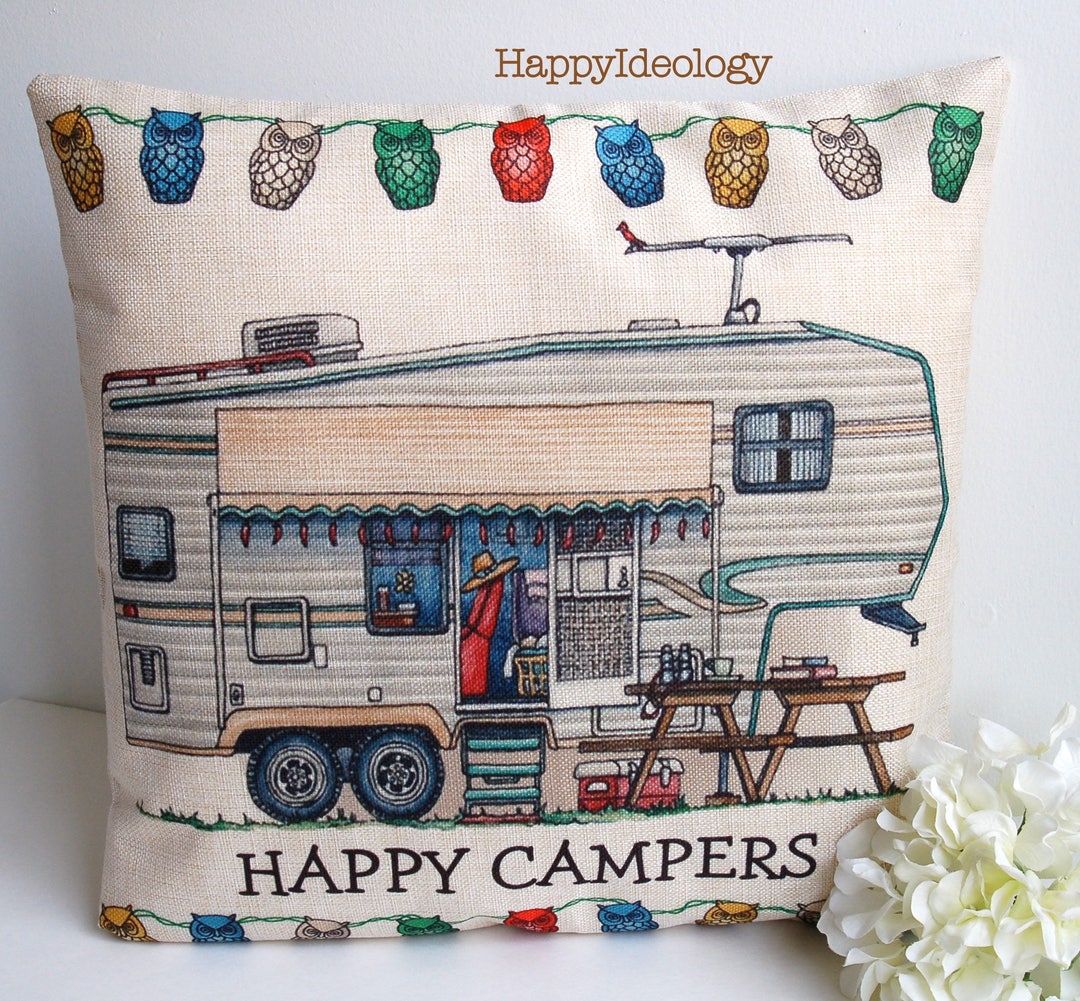 RV Campers Cushion Cover.happy Campers Pillow Case.vintage RV Cushion