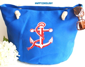 Nautical Large Beach Bag. Anchor Print Beach Bag/Tote/Purse.Canvas Large Tote Bag.Red, Blue and White Beach Bag/Tote.Beach Vacation Bag/Tote