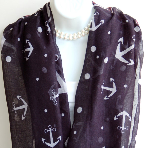 Nautical Anchor Infinity Scarf. Navy Blue,White,Red Scarves. Summer scarves. Summer Scarf. Summer Infinity Scarf. Beach Scarf. Anchor Scarf