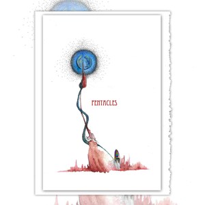 The Suit of Pentacles Tarot Deckle Edge Greeting Card With Matching Deckle Edge Envelope