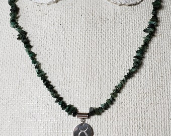 Taurus Sterling Silver Charm with Polished Natural Emerald Chips and Czech Glass Beads Sterling Silver Clasp Artisan Necklace Handmade