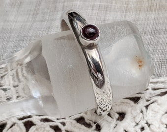 Round Amethyst Cabochon Delicate Solitare Sterling Silver Ring