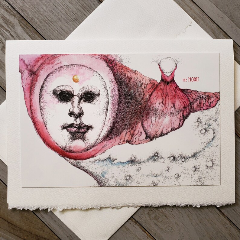 The Moon Tarot Deckle Edge Greeting Card With Matching Deckle Edge Envelope image 2