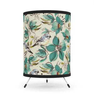 Tripod Lamp with Floral Bird Shade | Boho Home Decor, Table Lamp, Modern Lighting, Gift for Bird Lovers, Eco-Friendly Lighting