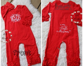 red ruffle romper baby