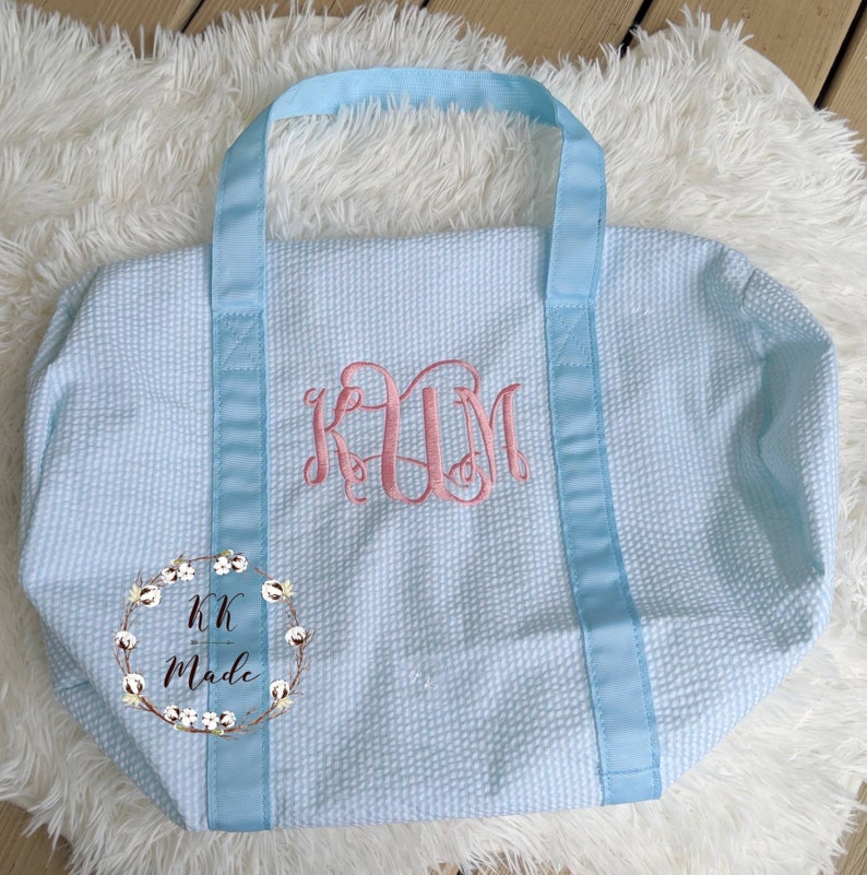 Monogrammed duffel bag personalized seersucker kids overnight Etsy