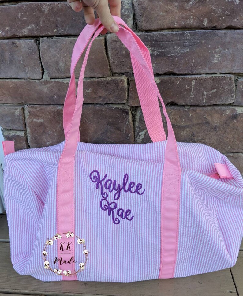 Monogrammed duffel bag personalized seersucker kids overnight Etsy