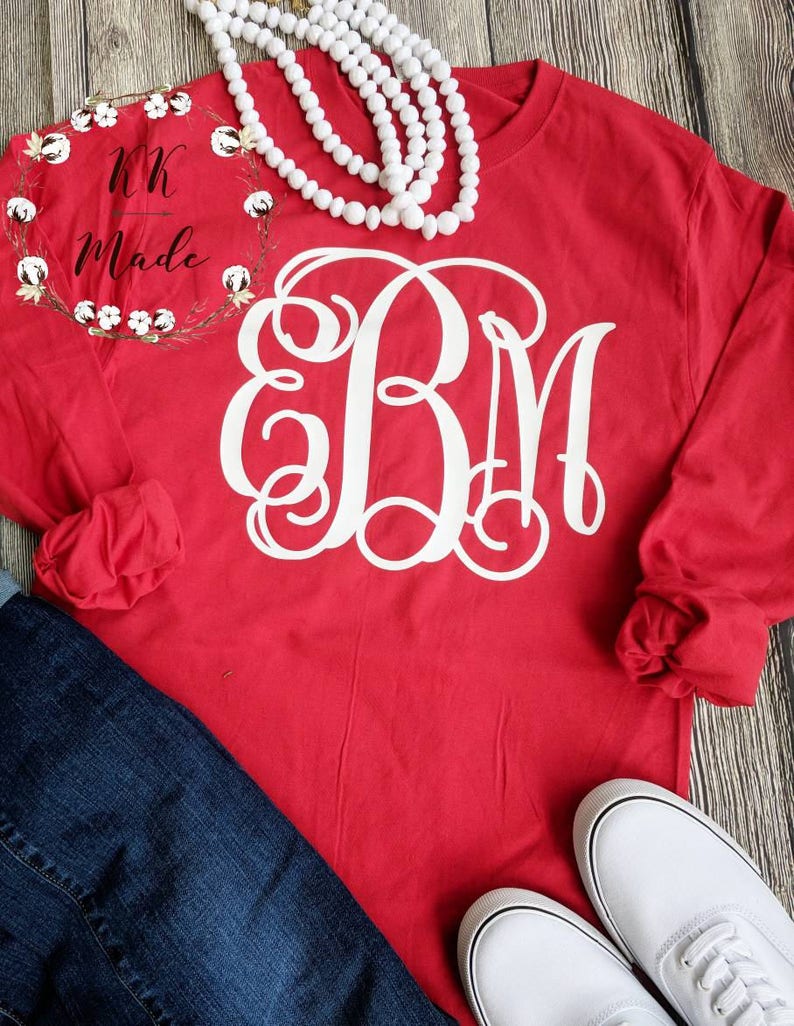 Preppy Large Monogrammed Tshirt Monogrammed Shirt Etsy