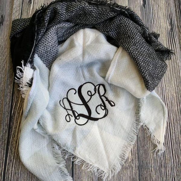 Monogrammed blanket scarf, Monogrammed scarf, personalized scarf, Christmas gift scarf, women's scarf, scarf with initials