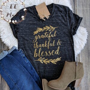 Grateful thankful blessed shirt Thanksgiving shirt Christian image 4