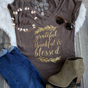 Grateful thankful blessed shirt Thanksgiving shirt Christian image 3