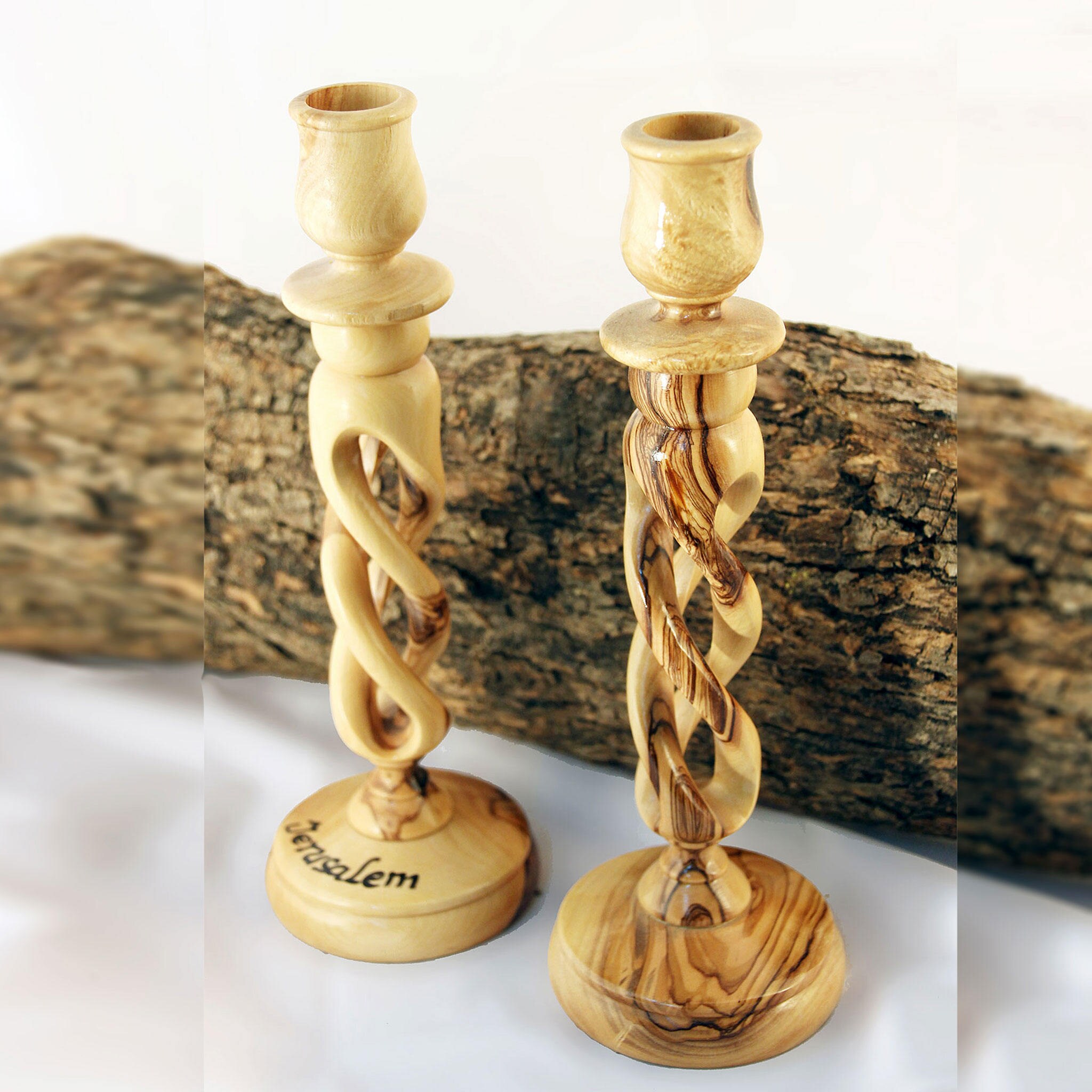 Olive Wood Hand Carved Candlesticks pair Etsy