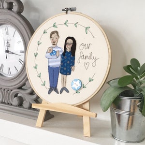 Personalised Family Illustration, Family Gift, Portrait, Textile, Embroidery, Hoop Art, Couples Gift, Gift for him, Gemma Eve