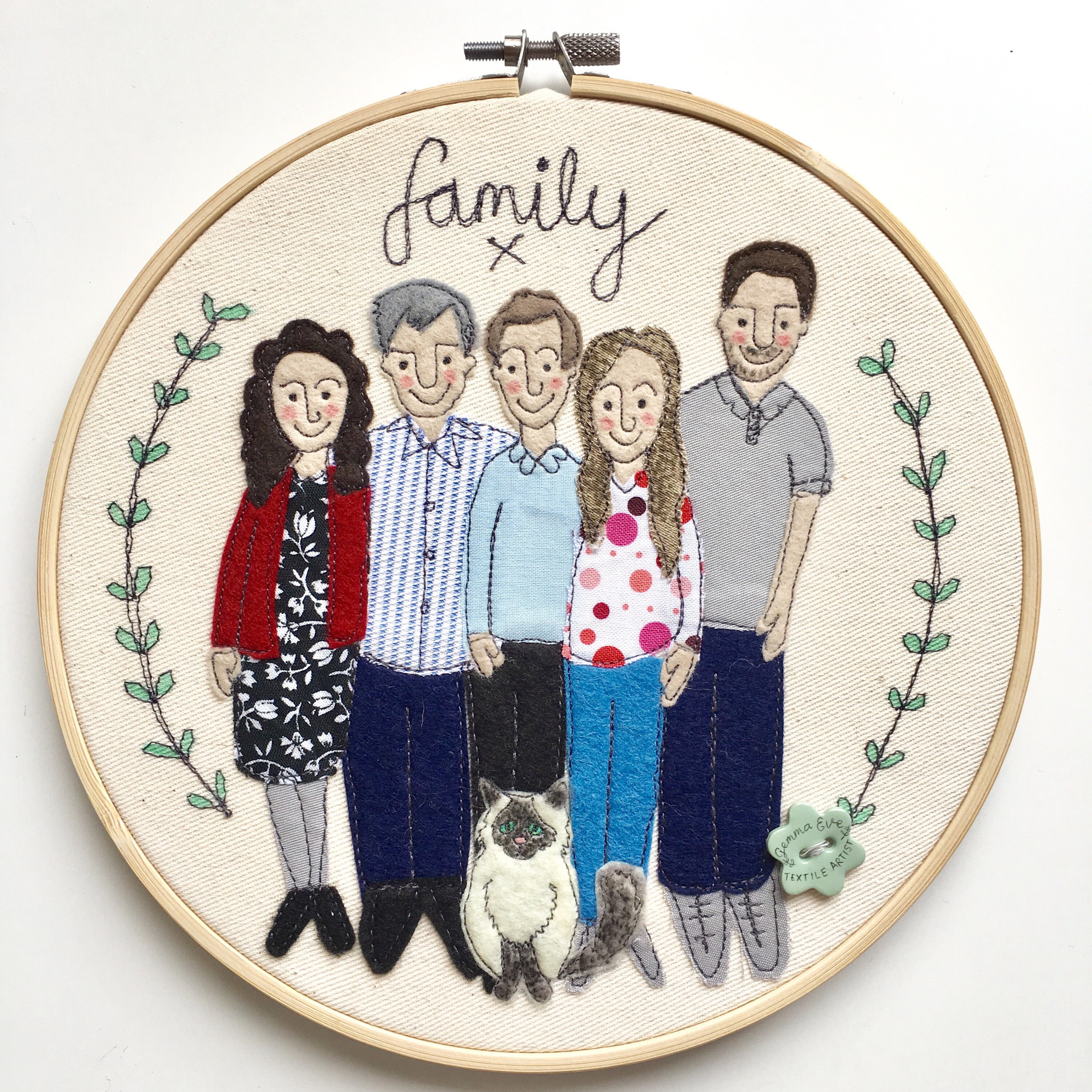 Cadeau Familial Unique | Portrait Textile Broderie Art Hoop Cadeau Pour Mari Illustration Familiale 