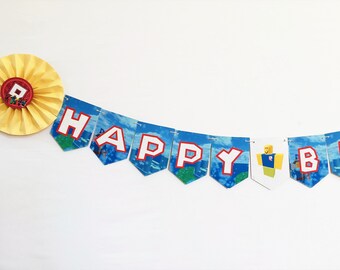 Roblox-inspired Happy Birthday Banner, Roblox Party (Printed on Tree-Free Banana Paper!)(Please note: Paper fans are sold separately)