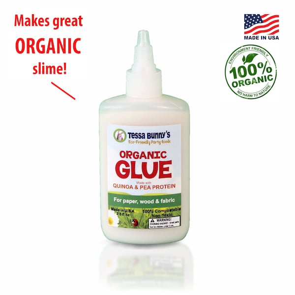 Organic "School" Glue - Vegan, Naturally Non-Toxic, Non-GMO, Petroleum Free, Makes GREAT Organic Slime!