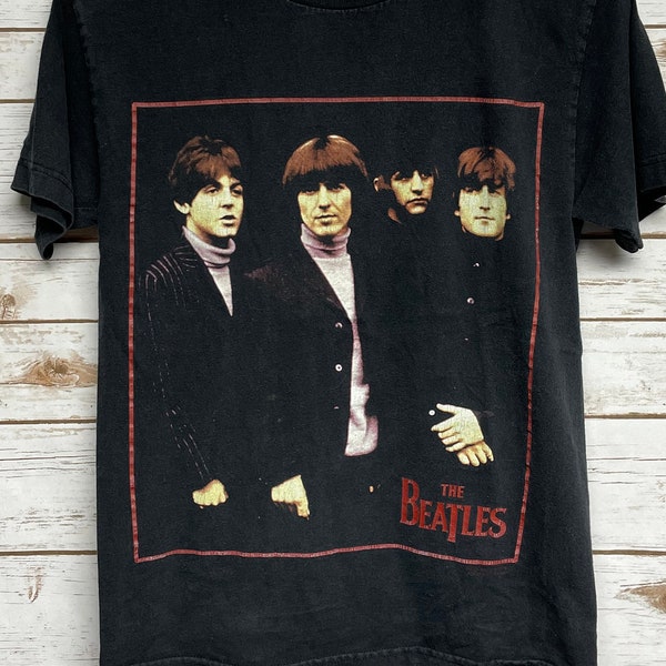 Vintage Women's Beatles t shirt fade black tee The Beatles music tee concert tour tshirt Apple Corps graphic tee - Small