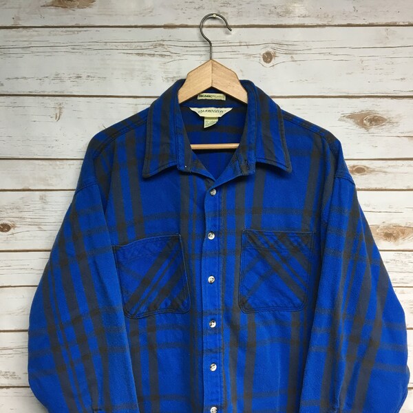 Vintage Big Mac St. John's Bay Blue Buffalo plaid flannel shirt Made in USA Heavy cotton flannel shirt grunge boyfriend oversized - XL/XXL