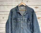 Vintage 90 39 s Women 39 s Denim jacket buckle back Made in USA Jean jacket boxy it distressed Venezia denim coat hippie boho oversized - LARGE