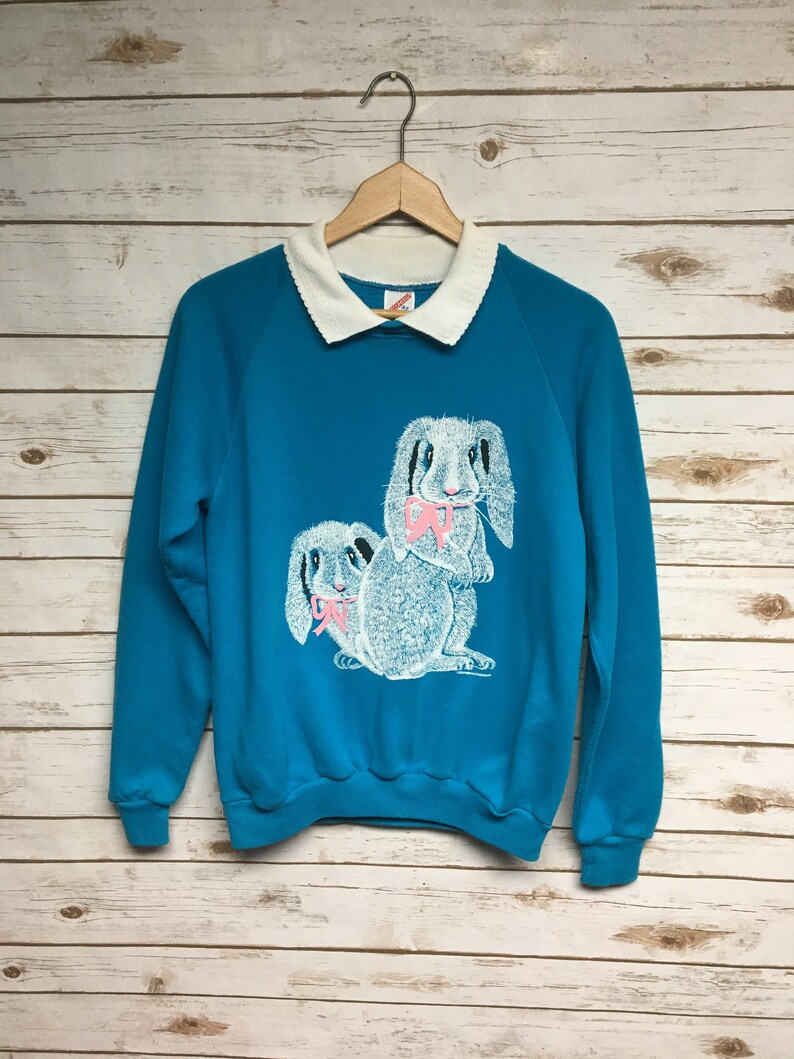 Vtg 80/'s Women/'s Rabbit Bunny crewneck sweatshirt Collar sweatshirt animal print hippie boho sweatshirt Jerzees Made in USA
