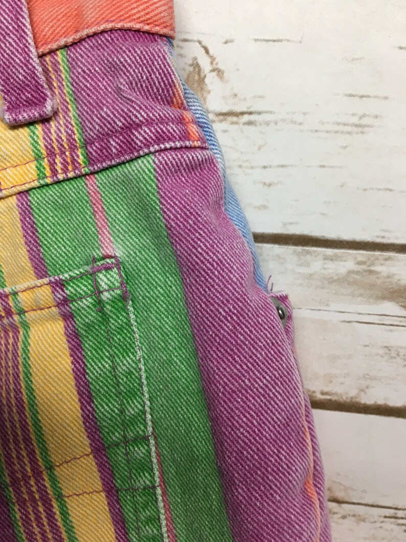 rainbow striped denim shorts