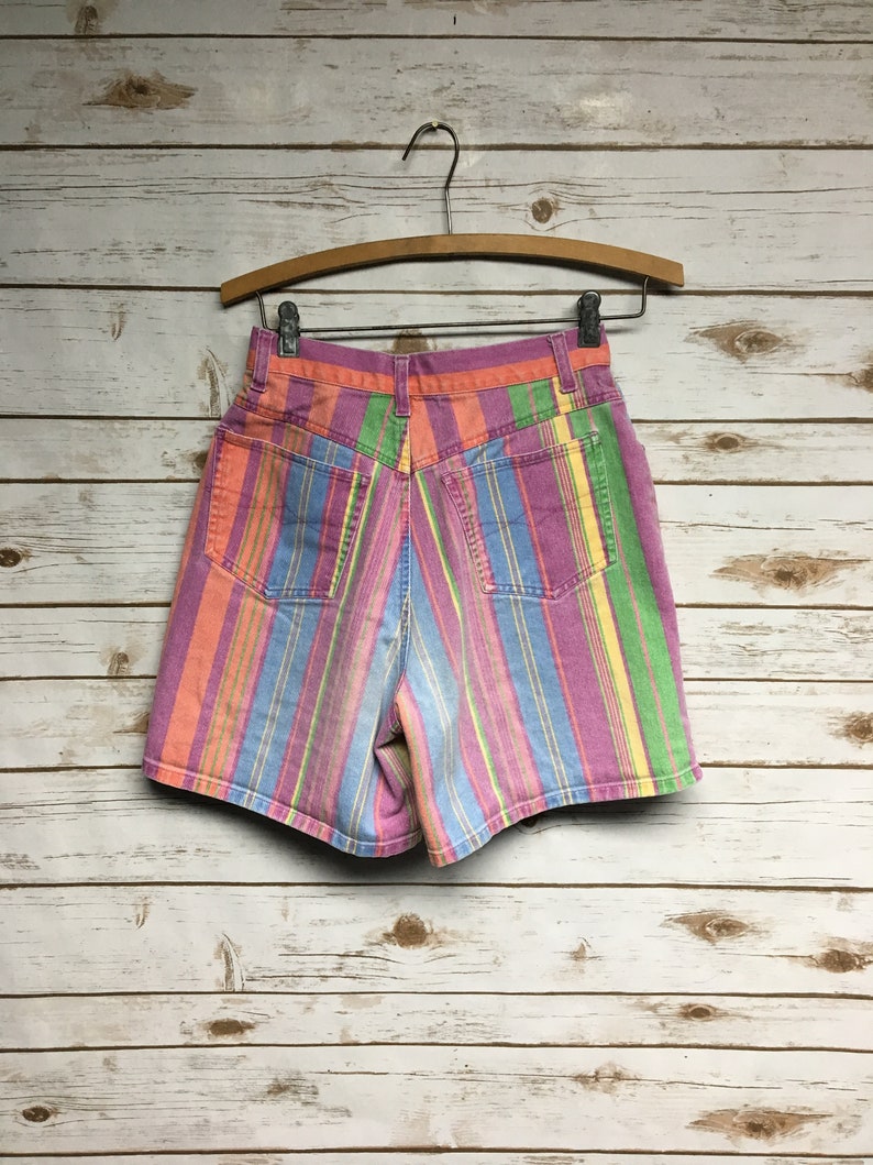 rainbow striped denim shorts