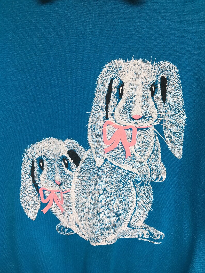 Vtg 80/'s Women/'s Rabbit Bunny crewneck sweatshirt Collar sweatshirt animal print hippie boho sweatshirt Jerzees Made in USA