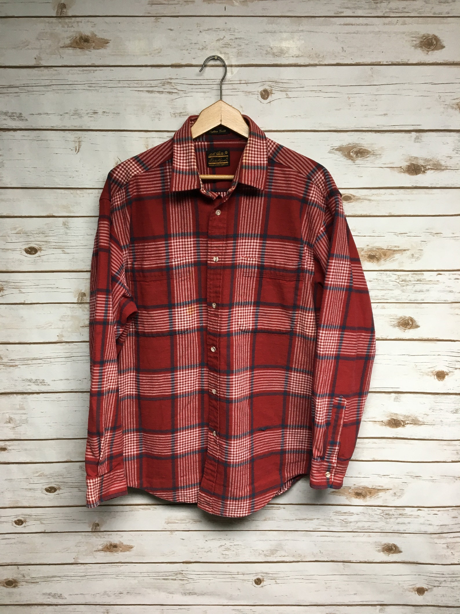 Vintage 90's Eddie Bauer Red plaid flannel shirt Rufton | Etsy