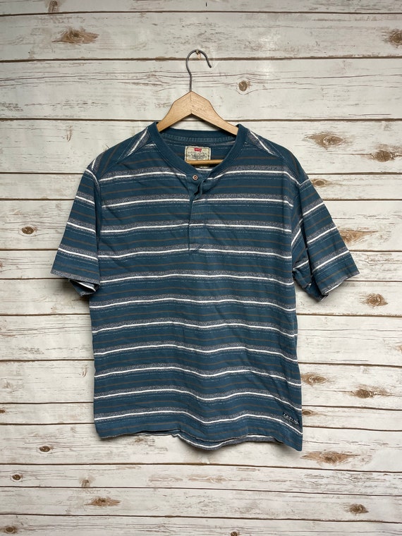 Vintage 90's Levi's Henley Short Sleeve Shirt Blue - Etsy