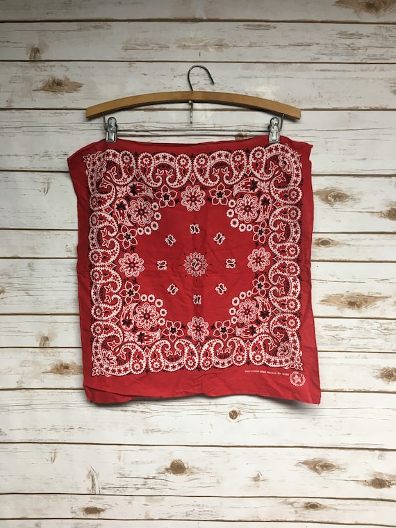 Vintage 70's Red Paisley bandana Handkerchief 100%
