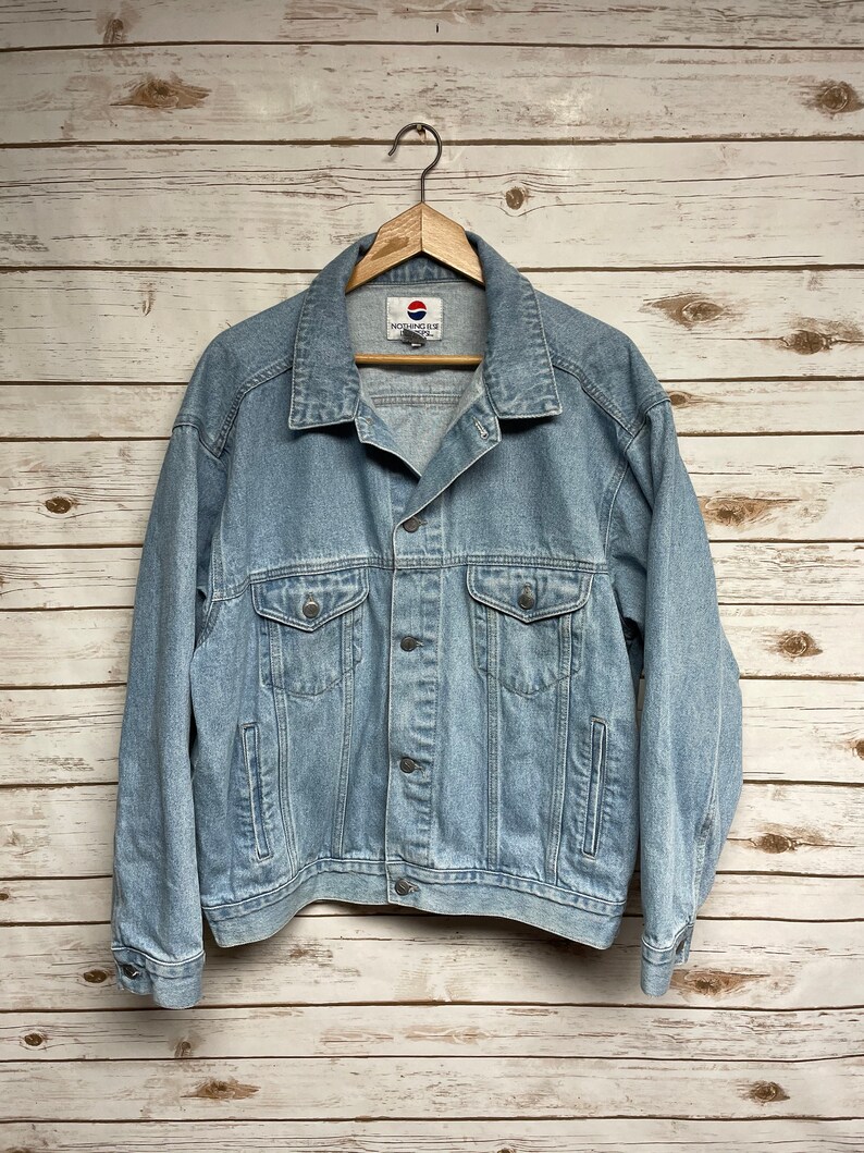 Vintage 90/'s Pepsi Denim jacket Light wash jean jacket 90/'s party denim coat jean coat boho oversized distressed bleached Large