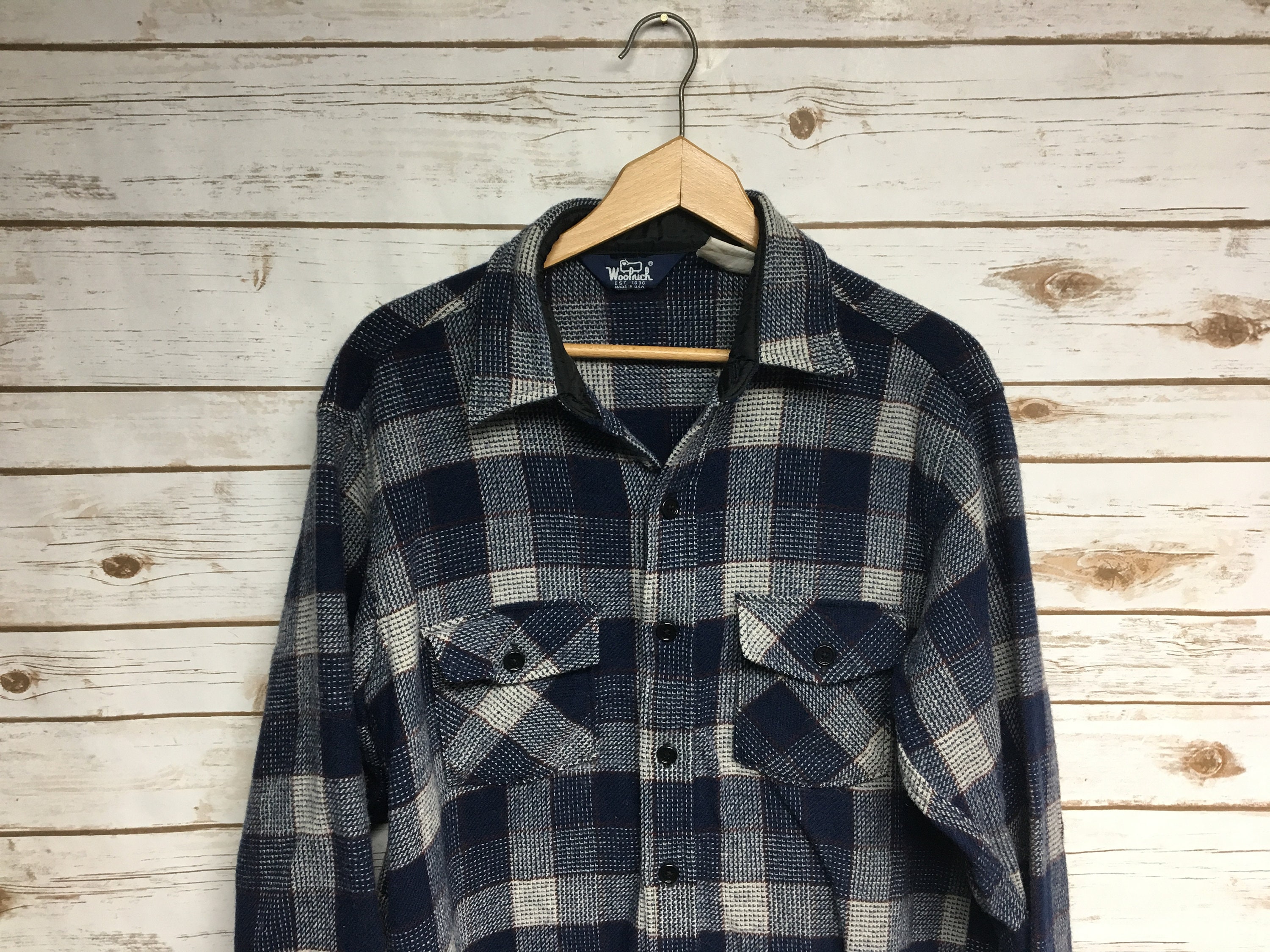 Vintage Woolrich Wool flannel shirt Made in USA Blue and gray | Etsy