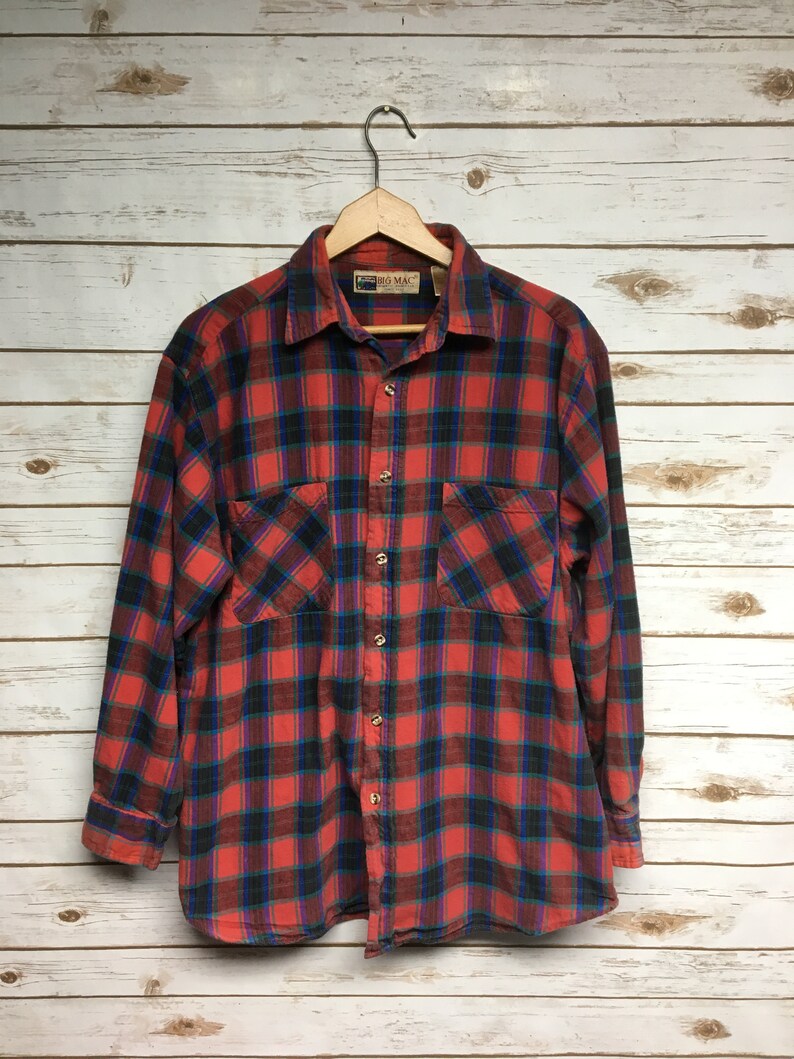 Vintage 90's JCPENNEY Big Mac Cotton Flannel Shirt Red | Etsy