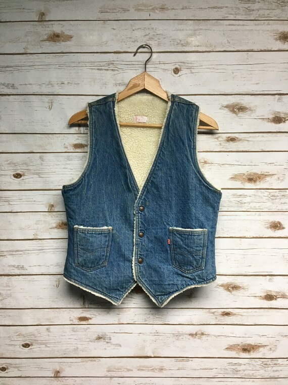 Vintage 70's Levi's Denim Sherpa Vest two pocket w