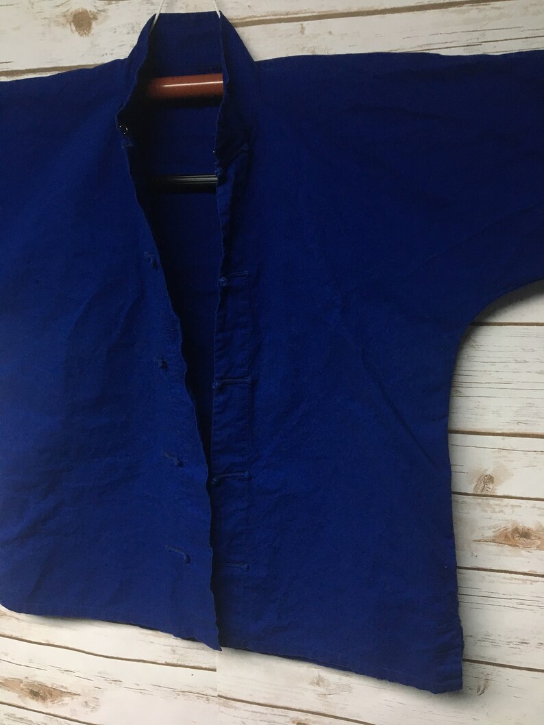 Vintage 70/'s Chinese Farmer Shirt Indigo workwear Traditional Chinese Asian peasant hippie boho mandarin collar blouse Women/'s SmallMedium