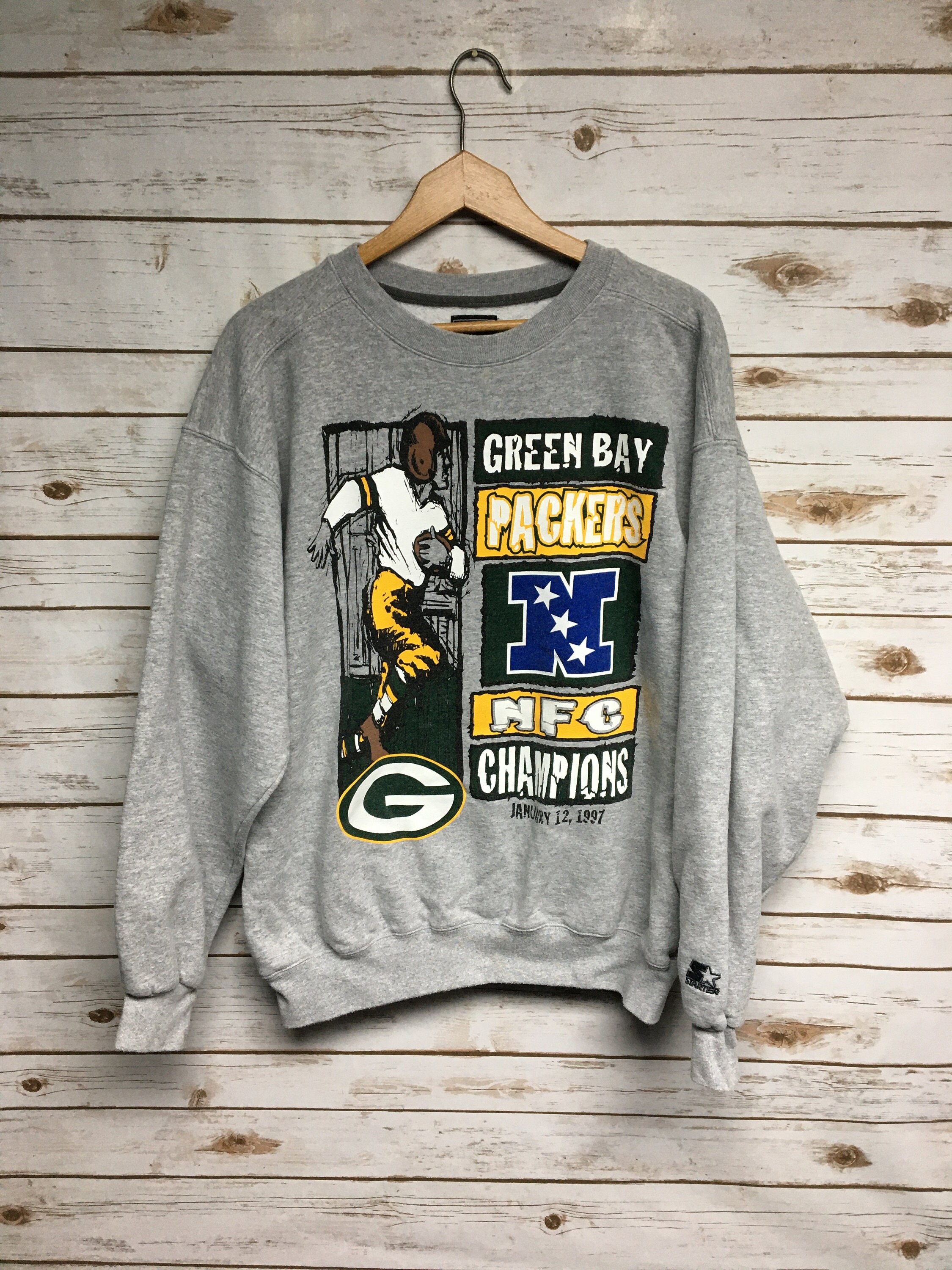 GrampasVintageShop Vintage 90's Green Bay Packers Crewneck Sweatshirt Starter Football Crew Neck Sweatshirt Heather Grey Packers Football Shirt - Large