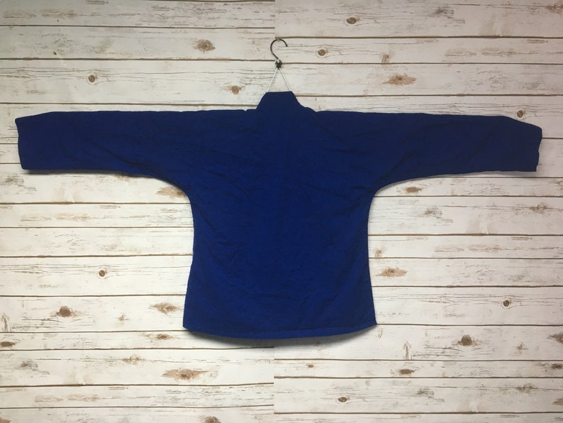 Vintage 70/'s Chinese Farmer Shirt Indigo workwear Traditional Chinese Asian peasant hippie boho mandarin collar blouse Women/'s SmallMedium