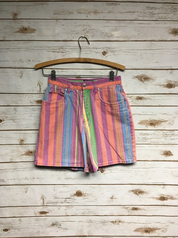 rainbow striped denim shorts