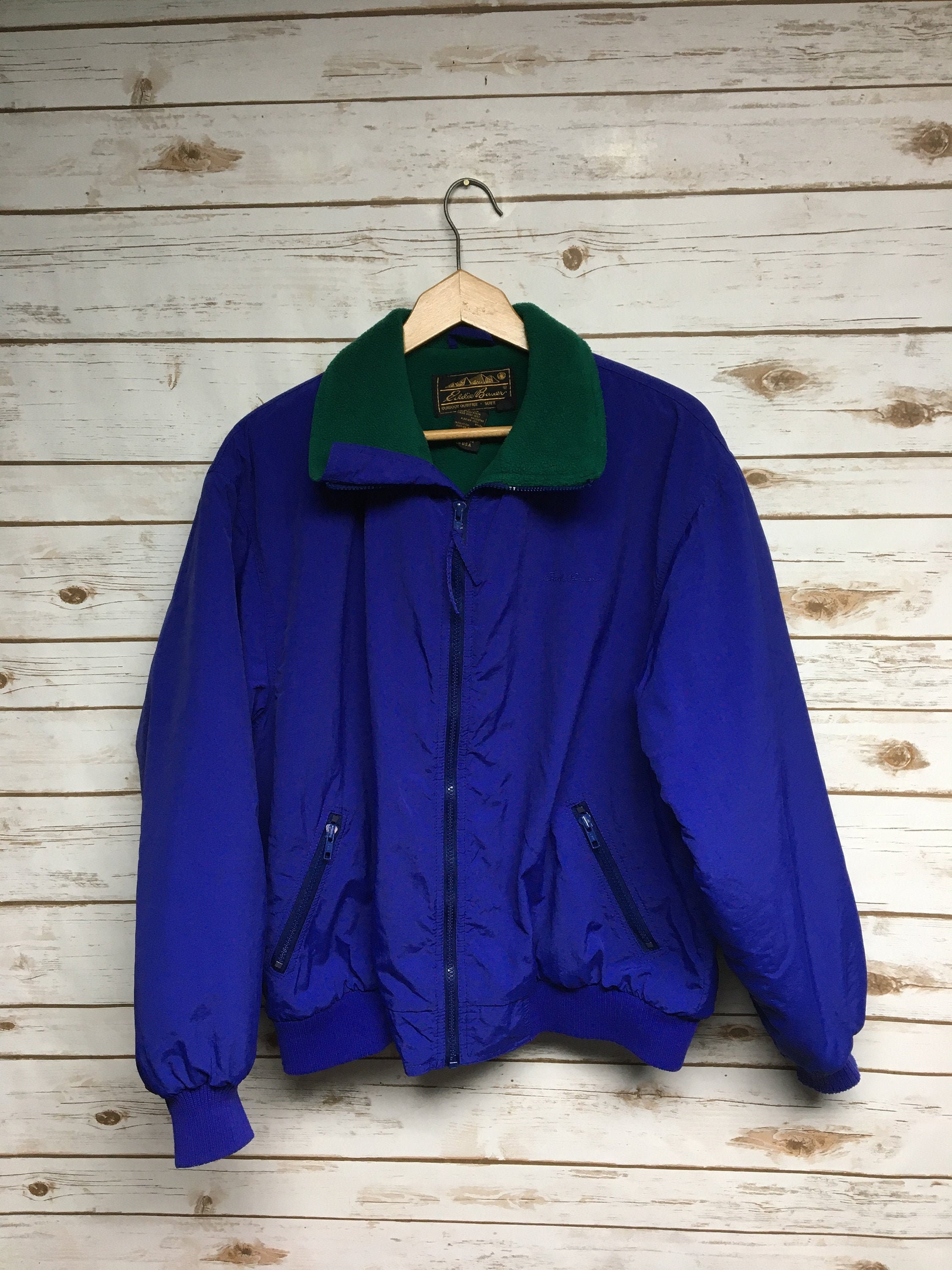 Vintage 80's Women's Eddie Bauer Fleece Lined Bomber Jacket Ski Jacket Purple Hiking Jacket Made in USA Purple Windbreaker - Large